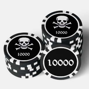 Skull n Bones black 10000 striped poker chip