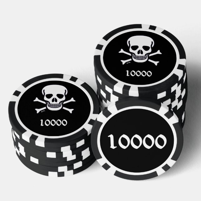 Skull n Bones black 10000 striped poker chip (Stack)