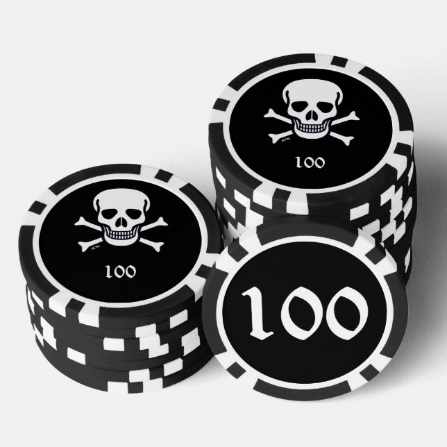 Skull n Bones black 100 striped poker chip (Stack)