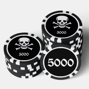 Skull n Bones black 5000 striped poker chip