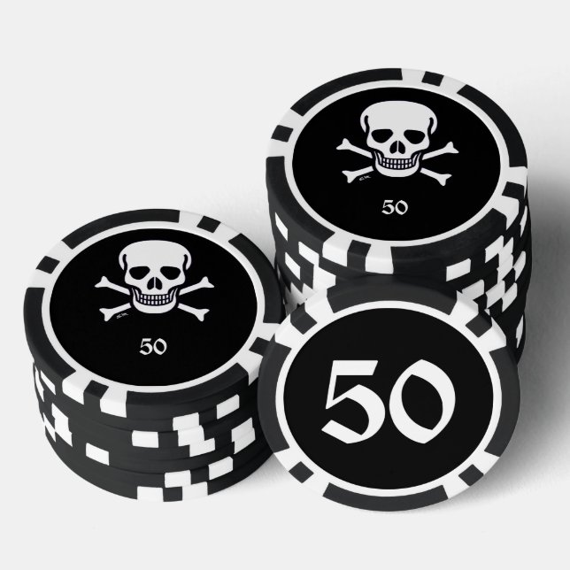 Skull n Bones black 50 striped poker chip (Stack)