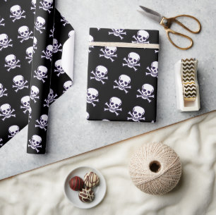 Skull n Bones black glossy wrapping paper