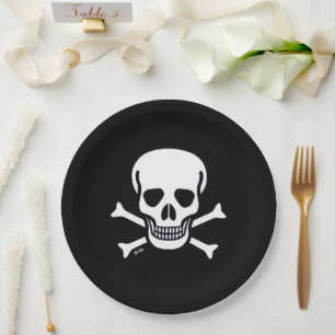 Skull n Bones black large paper plates