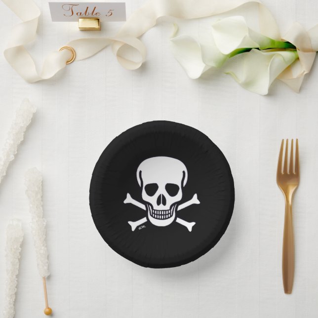 Skull n Bones black paper bowls Plate (Wedding)