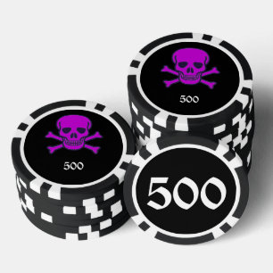 Skull n Bones black purple 500 striped poker chip