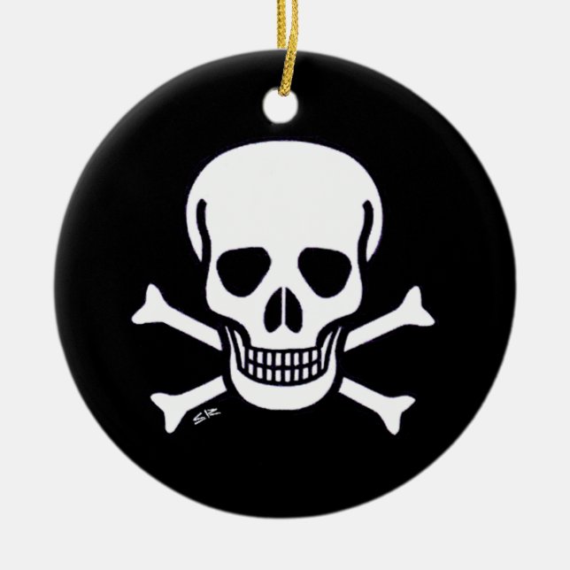 Skull n Bones black round ceramic ornament 2 sided (Front)