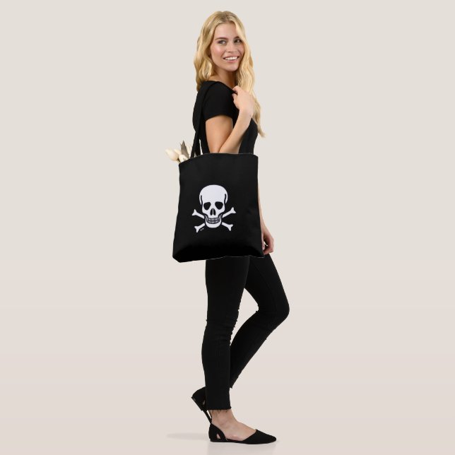 Skull n Bones black shoulder tote bag (On Model)