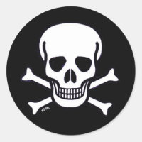 Skull n Bones black small round stickers