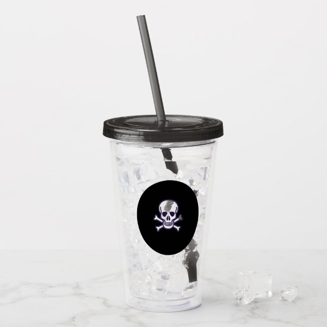 Skull n Bones black smoke acrylic tumbler (Front Ice)
