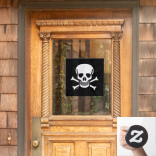 Skull n Bones black sq window cling front stick