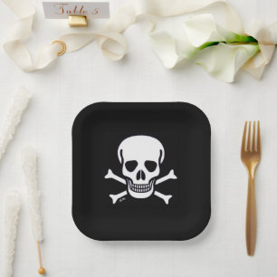 Skull n Bones black square paper plates