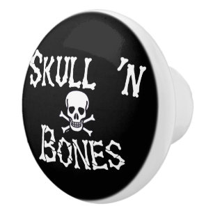 Skull n Bones black w words ceramic knob