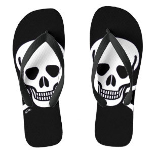 Skull n Bones black wide flip flops