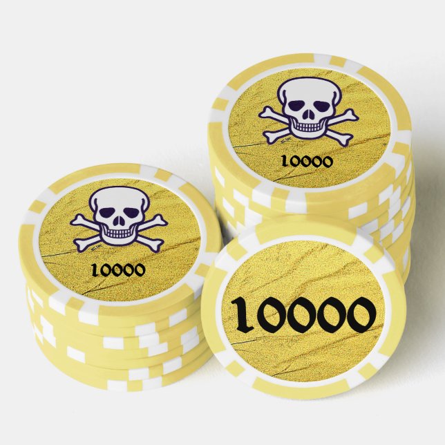 Skull n Bones gold yellow 10000 striped poker chip (Stack)