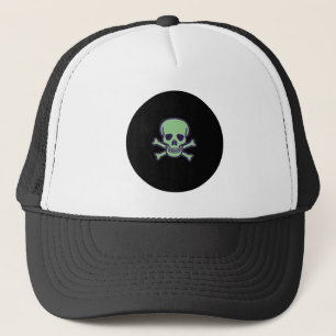 Skull n Bones green black circle trucker hat