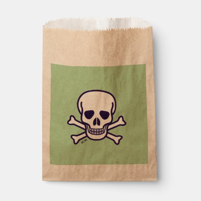 Skull n Bones green kraft favour bags (Front)