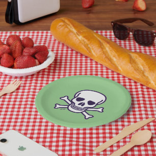 Skull n Bones green paper plates