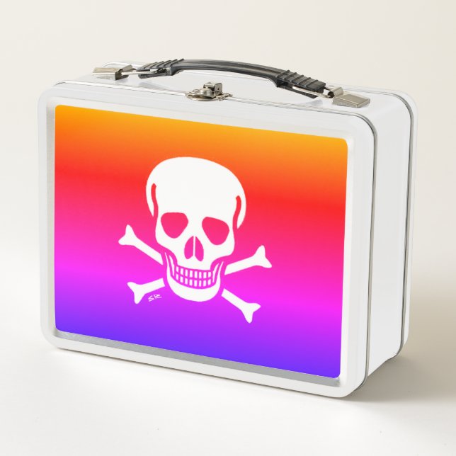 Skull n Bones neon white lunchbox (Front)