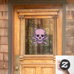 Skull n Bones pink round window cling front stick