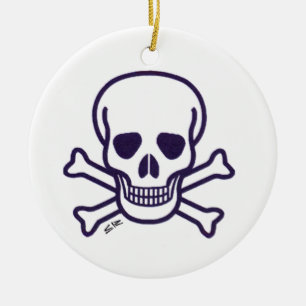 Skull n Bones round ceramic ornament