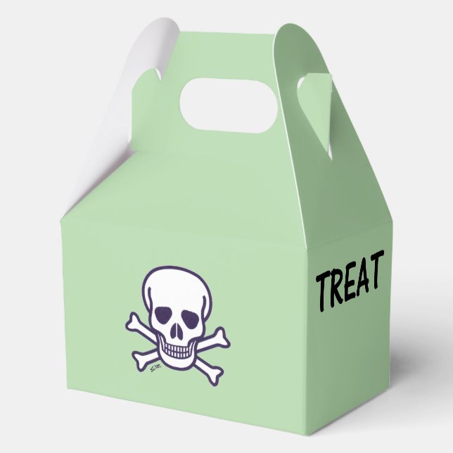 Skull n Bones Trick Treat green gable favour boxes (Front)