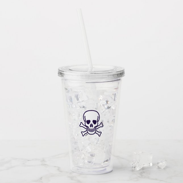 Skull n Bones white clear acrylic tumbler (Front Ice)