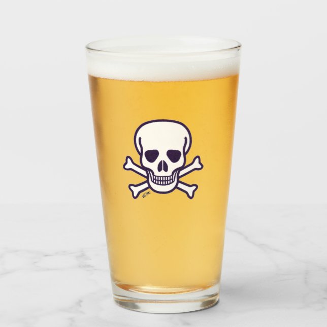 Skull n Bones white glass tumbler (Front Filled)