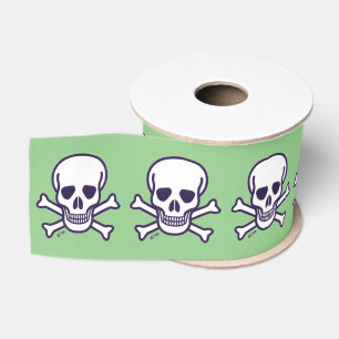Skull n Bones white green ribbon spool Grosgrain Ribbon