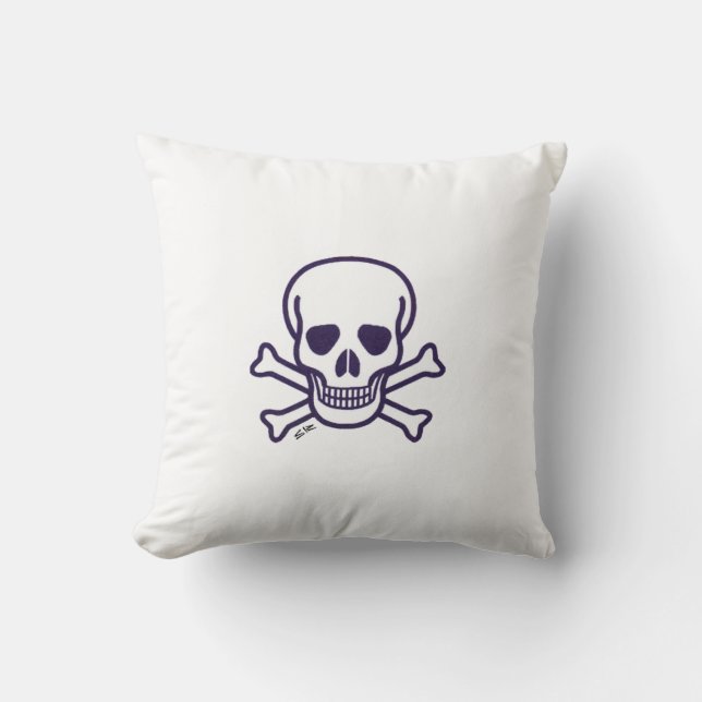 Skull n Bones white square cotton throw pillow (Front)