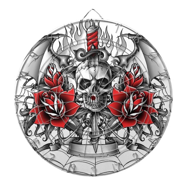 Skull n Dagger with Devil wings Dartboard (Front)