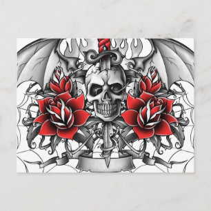 Skull n Dagger with Devil wings Postcard