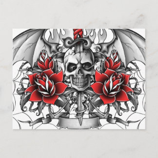 Skull n Dagger with Devil wings Postcard