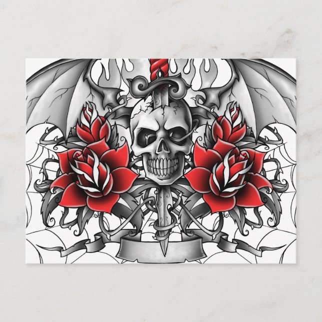 Skull n Dagger with Devil wings Postcard (Front)