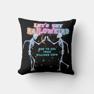 Skull Neon Halloween Halloweird Dancing Skeletons Cushion