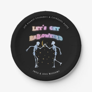 Skull Neon Halloween Halloweird Dancing Skeletons Paper Plate