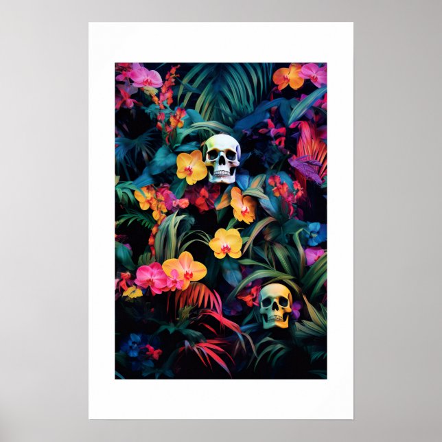 Skull Neon Jungle | Orchid Flowers  Poster (Front)