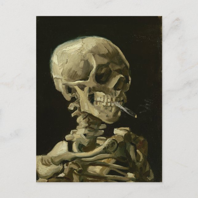 Skull of a Skeleton with Burning Cigarette Postcard (Front)