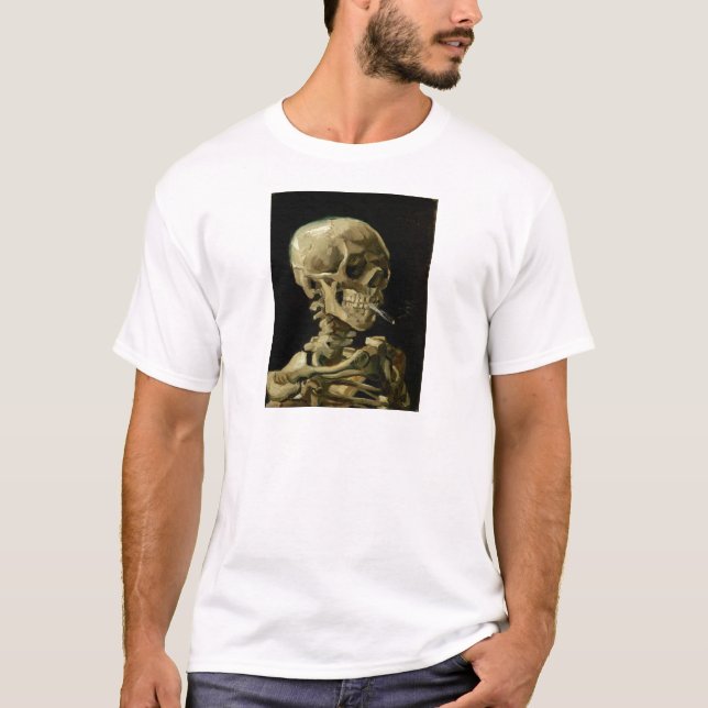 Skull of a Skeleton with Burning Cigarette T-Shirt (Front)