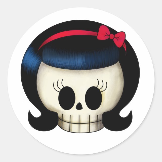 Skull of Rockabilly Girl Classic Round Sticker (Front)