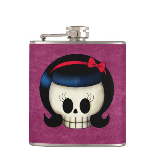 Skull of Rockabilly Girl Hip Flask