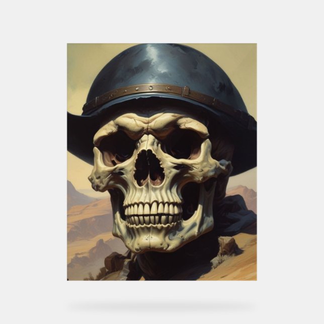 Skull Oil Painting Style Painting Illustration Acrylic Sign (Front)
