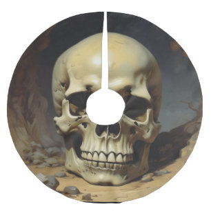 Skull Oil Painting Style Painting Illustration Brushed Polyester Tree Skirt
