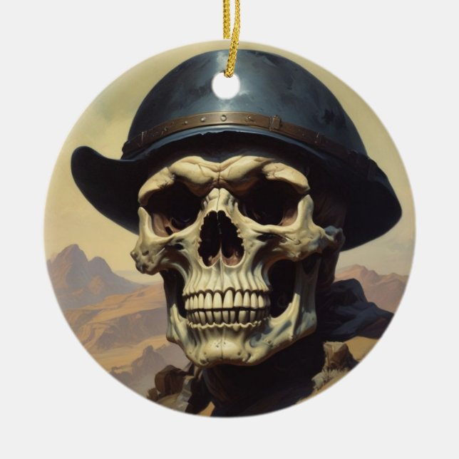 Skull Oil Painting Style Painting Illustration Ceramic Tree Decoration (Front)