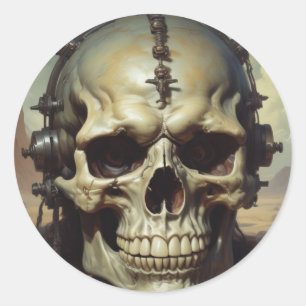 Skull Oil Painting Style Painting Illustration Classic Round Sticker