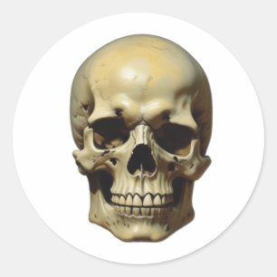 Skull Oil Painting Style Painting Illustration Classic Round Sticker