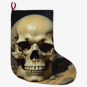 Skull Oil Painting Style Painting Illustration Large Christmas Stocking