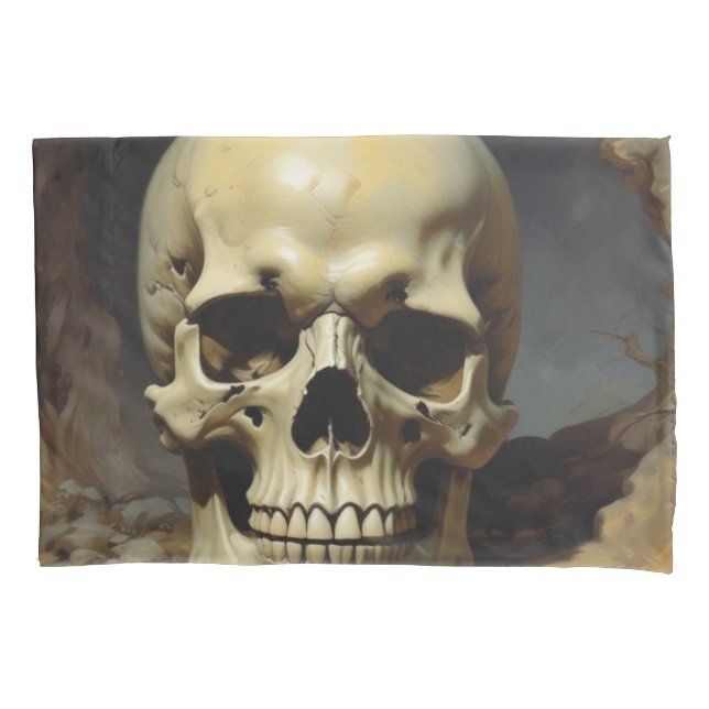 Skull Oil Painting Style Painting Illustration Pillowcase (Front)