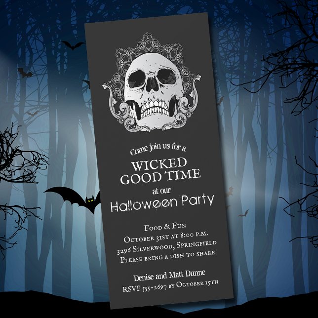 Skull on Black Halloween Invitation (Skull on Black Halloween Party Invitations)