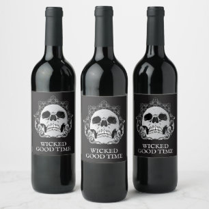 Skull on Black Halloween Wine Label