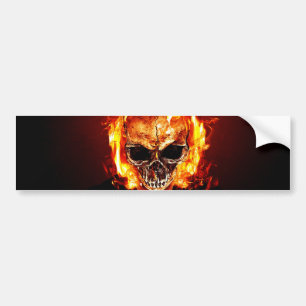 Skull on fire bumper sticker